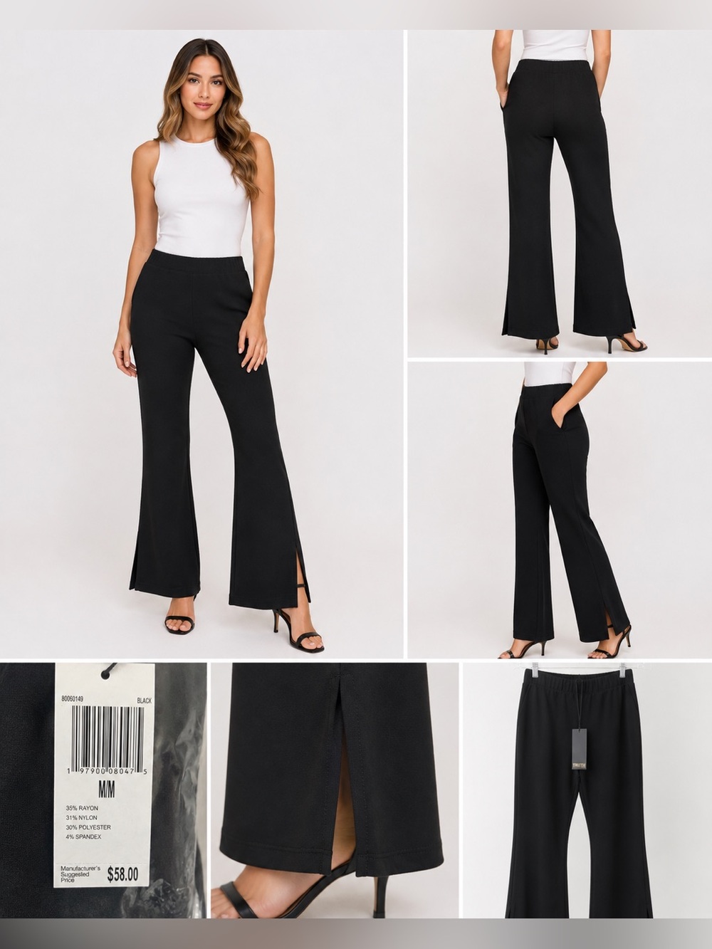 Truth by Republic Pull-On Flare Pants Slit Hem Stretch Career Chic Black NWT